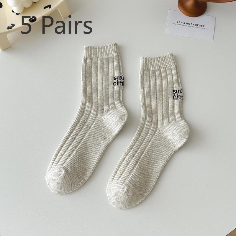

5 пар женских минималистичных носков с вышитыми буквами, впитывающих пот, дышащих, универсальных, трубчатых носков 5 Pairs серый