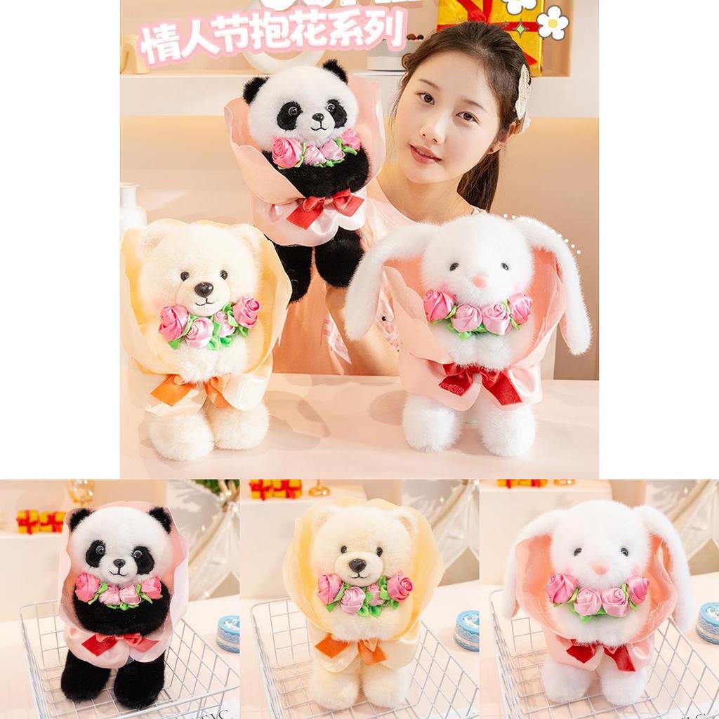 Cute Bunny Plush Toy With Flower For Valentines Day Gift For Girls