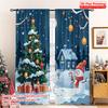2pcs 2D Flat Printing Merry Christmas Curtains Christmas Snowman Winter Village Scene Fabric Without Electricity Birthday Party