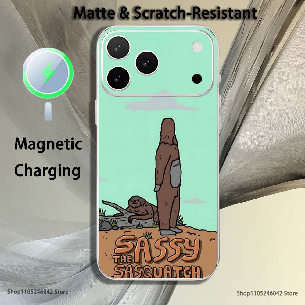 S-Sassy The Sasquatch For iPhone 17,16,15,14,13,12,Pro,Max,Plus,Mini,SE Magnetic Wireless Charging Transparent White Phone Case