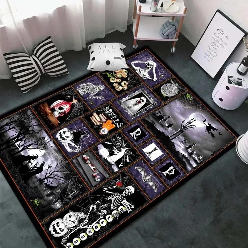 Halloween Carpet for Living Room Spooky Witch Pumpkin Decor Sofa Table Large Area Rug Bedroom Bedside Floor Mat Non Slip Doormat