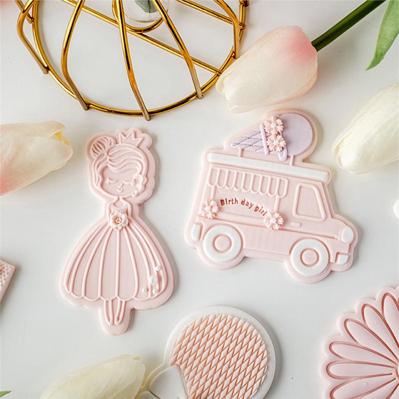 Babyparty-Ausstecher Rosa Prinzessin Mädchen Geburtstag Babybett Kuchen-Dekorationswerkzeuge Fondant Keks Dessert Prägeform Stempel