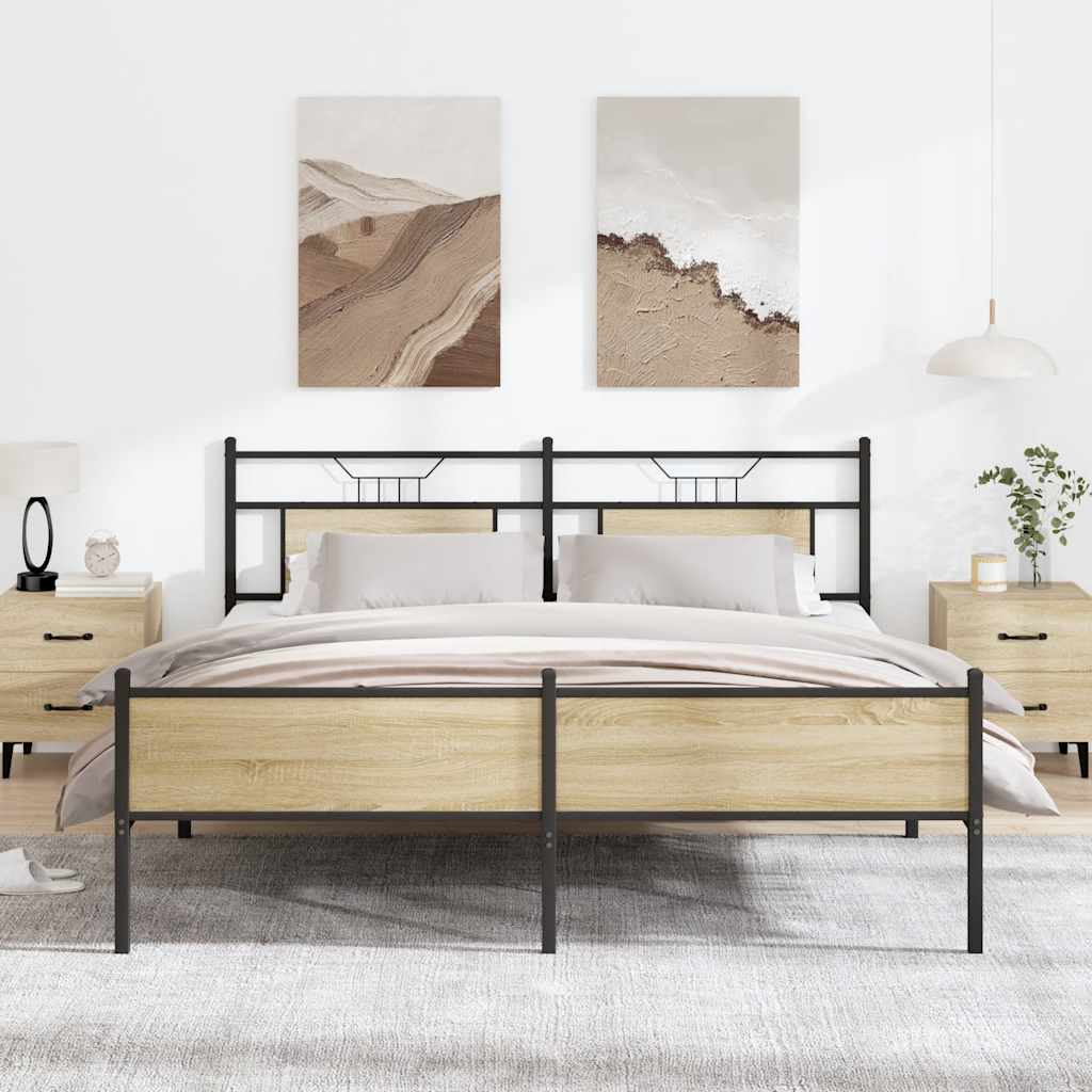 Metal Bed Frame without Mattress Sonoma Oak Finish 72 x 84 in (183 x 213 cm)
