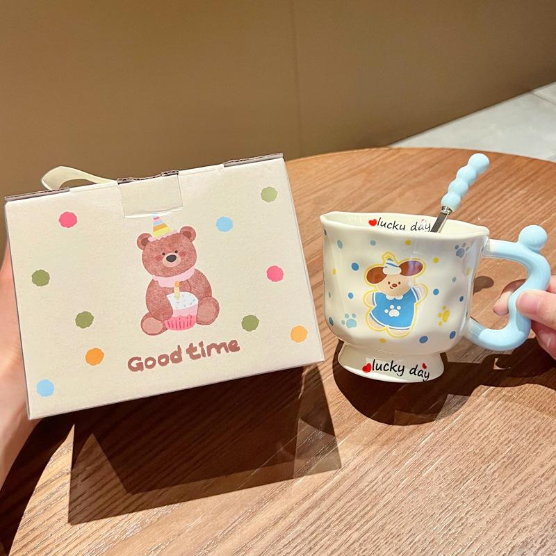 Ins Cute Cartoon Goblet Pacha Dog Mug Water Cup Couple Ceramic Cup Birthday Gift Girls Practical