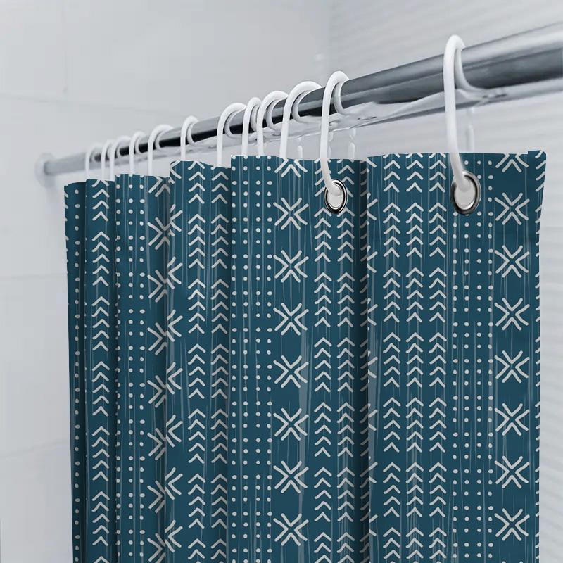 Blue White Geometric Shower Curtain Waterproof Bathroom Decor 3D Printed Bath Mat Set Home Decoration Solid Colors Window Curtai