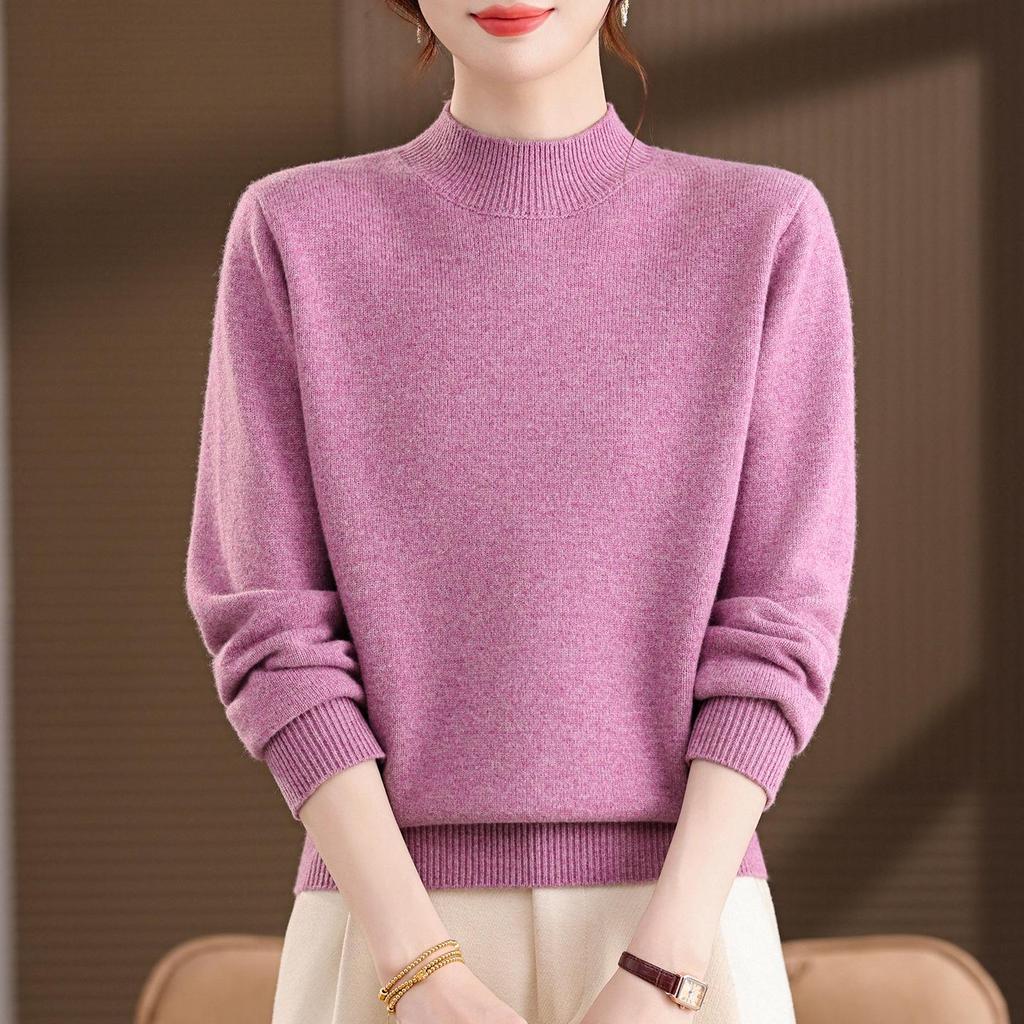 2025 Women's Plus Size Pure Wool Sweater: Mid-to-Old Age Style, Thickened, Loose Fit Cashmere Base Layer