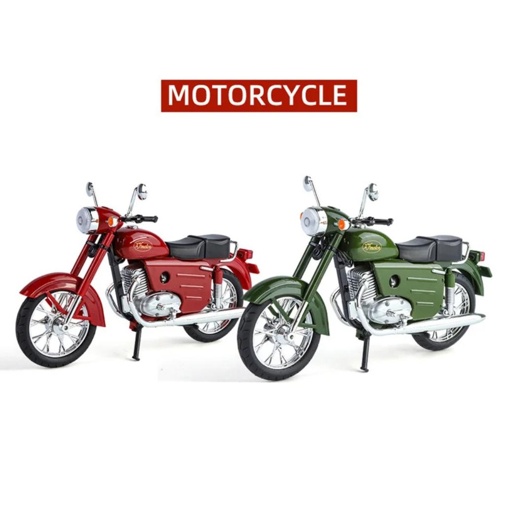 1/10 JAWA 250 Alloy Classic Retro Motorcycle Model Diecast Metal Street Motorcycle Model Simulation Sound and Light Kid Toy Gift