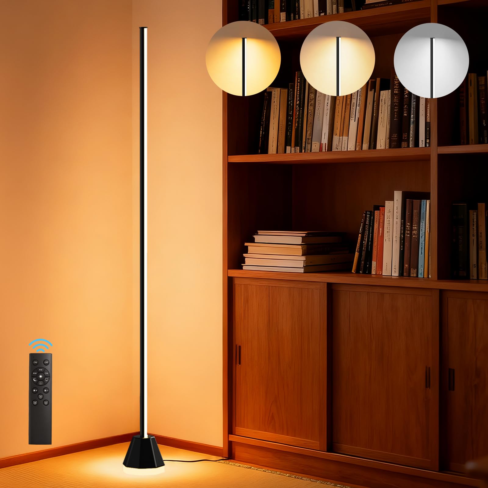 

[Новинка 2025] Стильный светодиодный торшер RUNELVES 24 Вт с пультом дистанционного управления, теплый белый, нейтральный белый и дневной свет, 5 уровней яркости, таймер