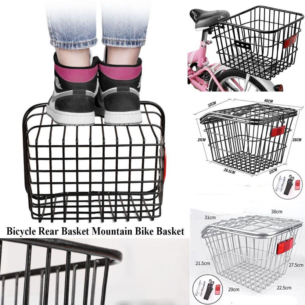 Easy To Install Bicycle Rear Basket Fixed Durable Metal Mountain Bike Basket Black/Silver Adjustable Enlarged Bike Basket
