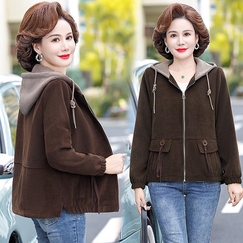 Mom's Spring 2025 Hooded Short Jacket for Women, Fashionable Casual Wear for Middle-Aged & Elderly
