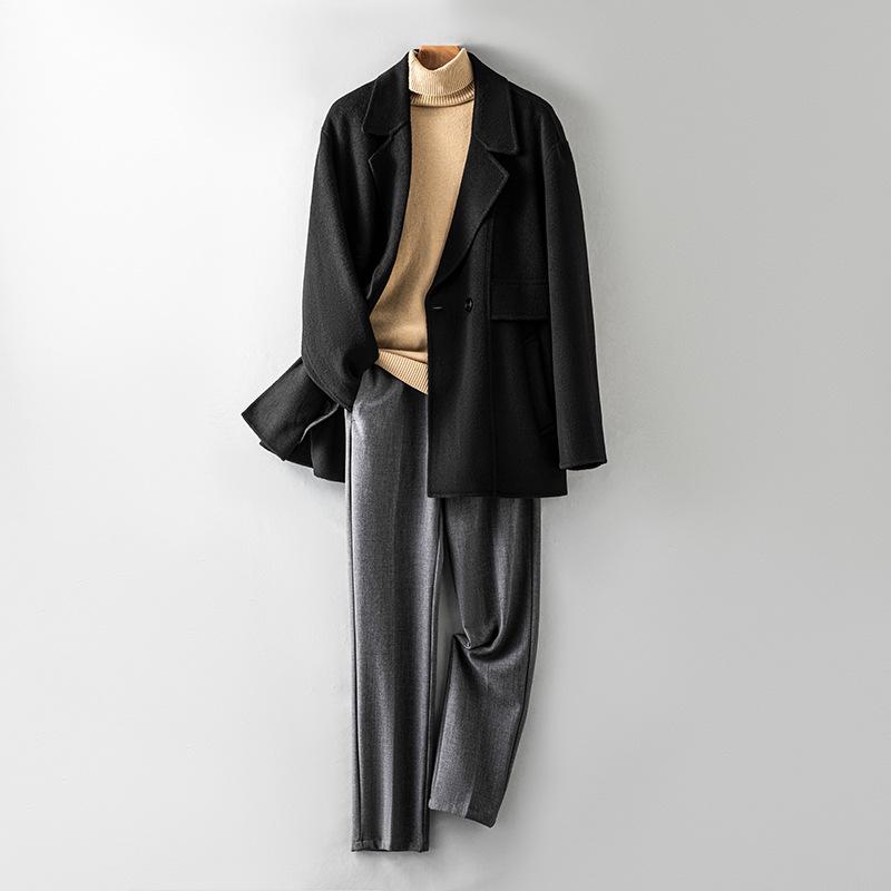 

Осенне-зимнее пальто из 100% шерсти, мужское шерстяное пальто средней и длинной длины, высококачественное повседневное пальто без кашемира XXXXL чёрный