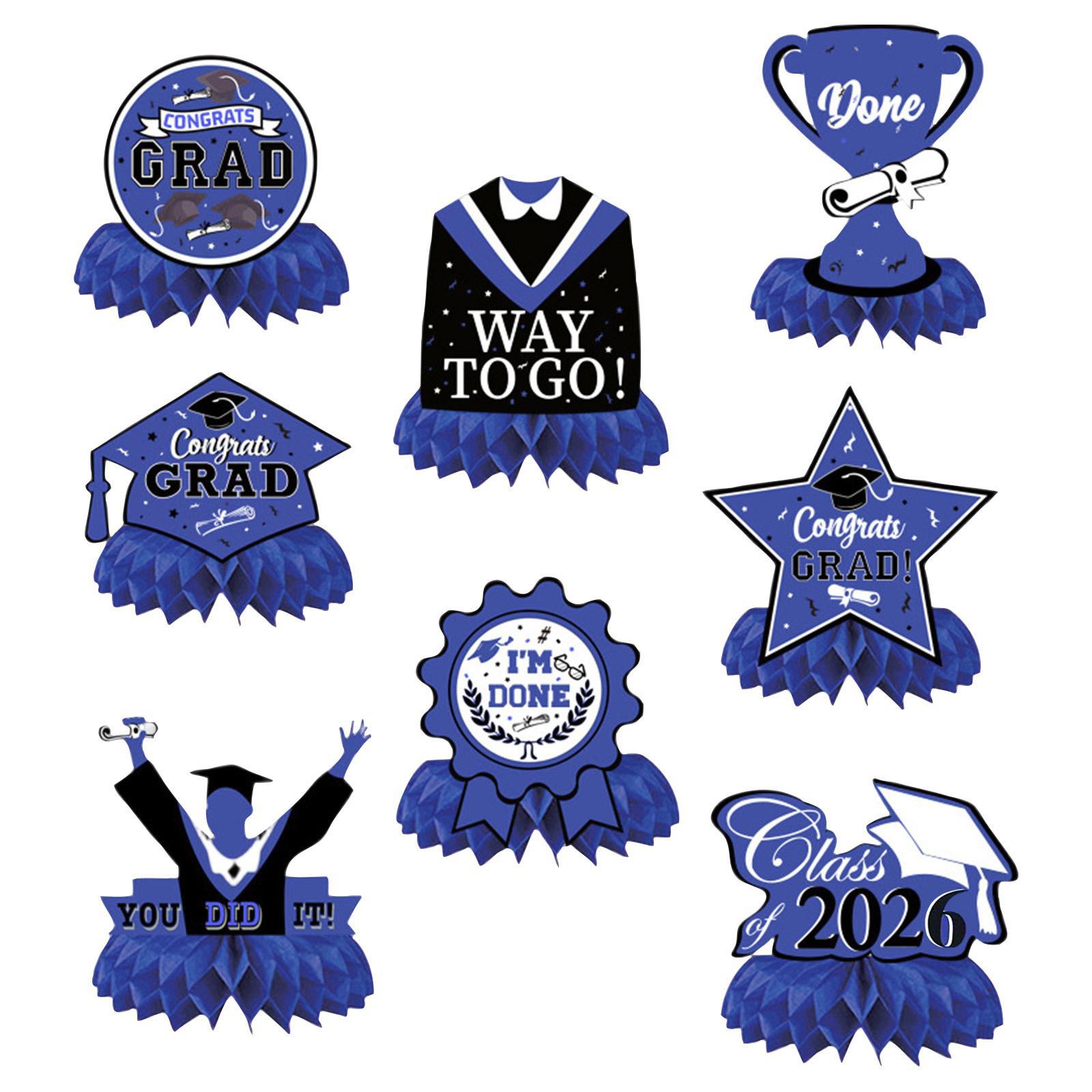 

2026 Graduation Blue Honeycomb Centerpieces Congrats Grad Party Decor Class of 2026 Desktop Ornament Photo Booth Props One Size синій