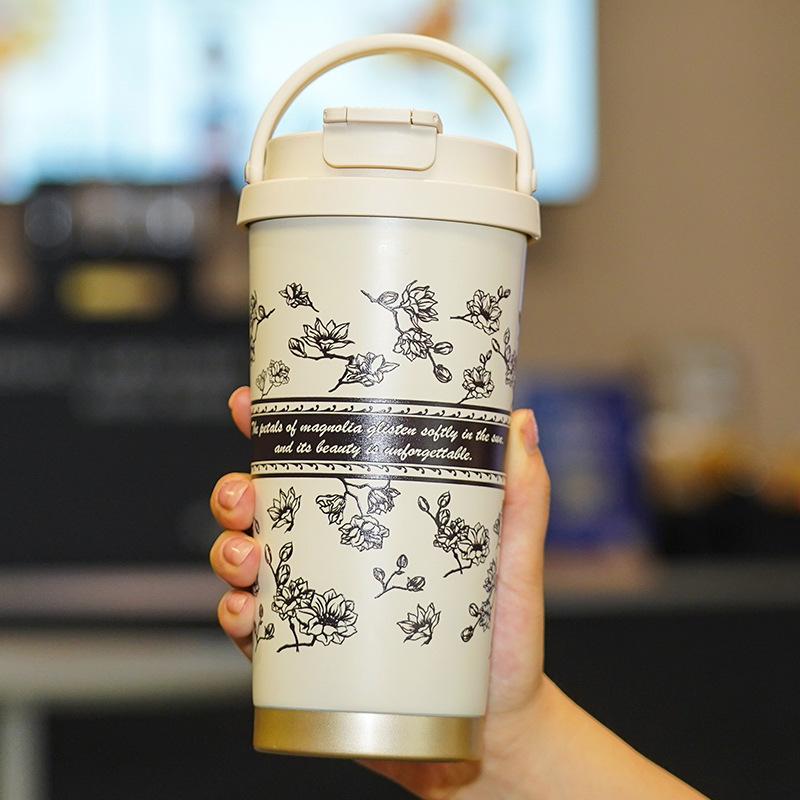 New High Appearance Level Accompanying Coffee Cup Lily of The Valley Stainless Steel Thermos Cup Double Drink with Handle Portable Women's Water Cup