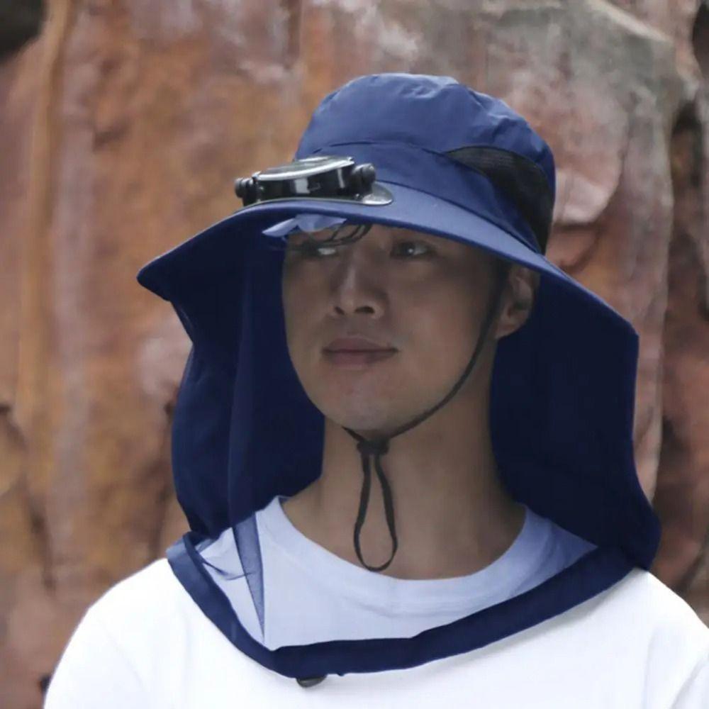 With Net Mesh Solar Fan Hat UV Protection Fishing Bucket Hat Fashion Mosquito Head Net Hat Fishing
