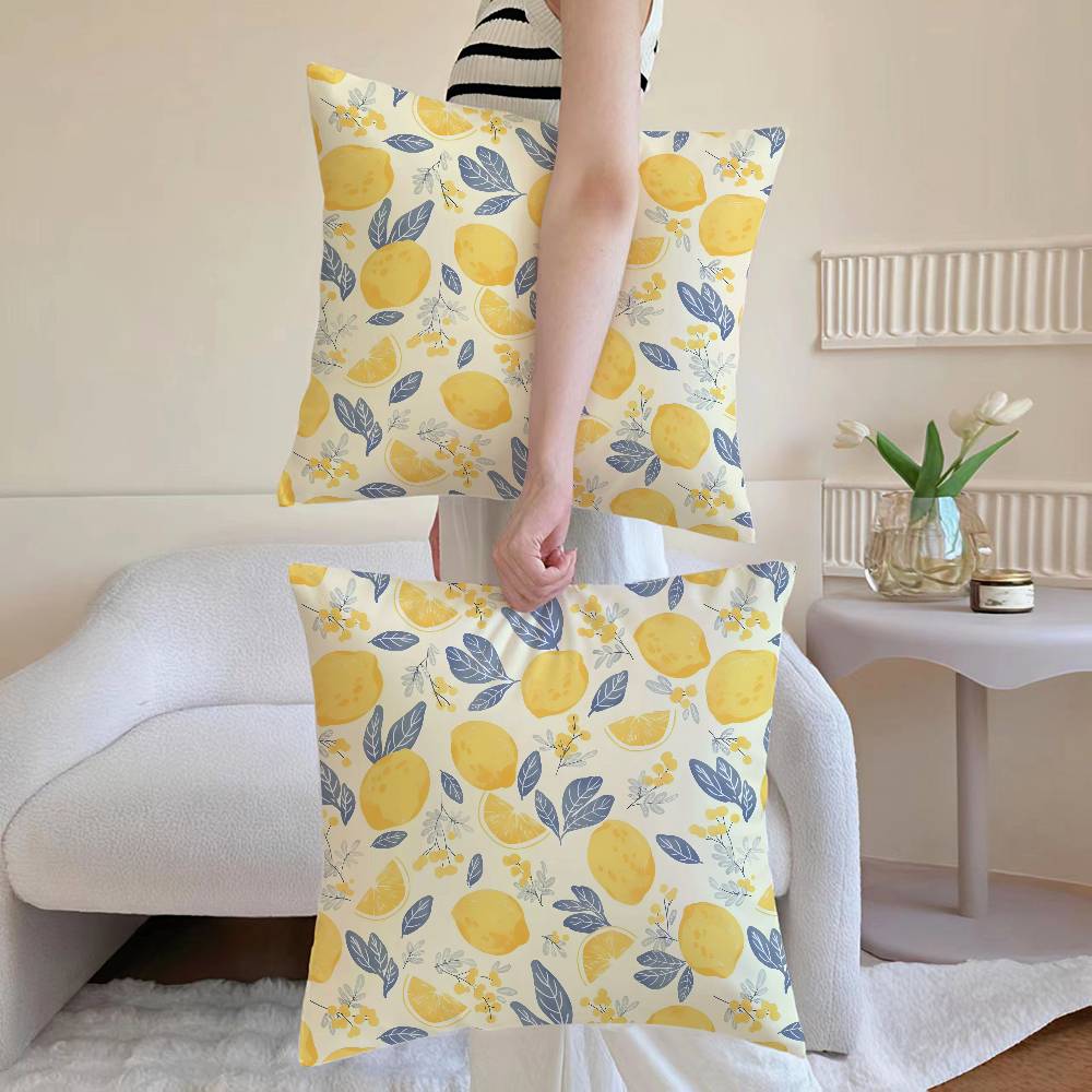 Refreshing Lemon - Floral Delight Pillow Case Anti-dustmite Pillowcase Invisible Zipper Silky Short Plush Sofa Cushion Cover