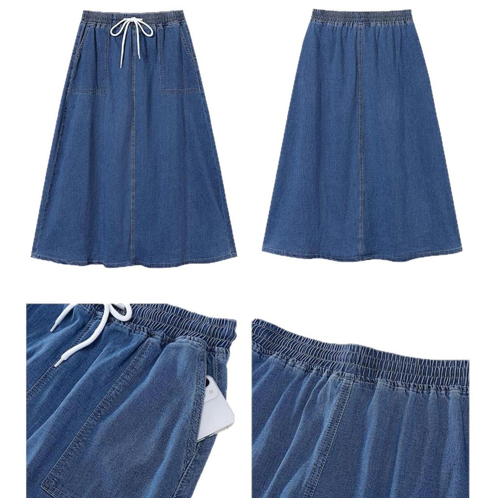 2026 Spring Y2K Drawstring Washed Denim Half Skirt - Casual & Elegant