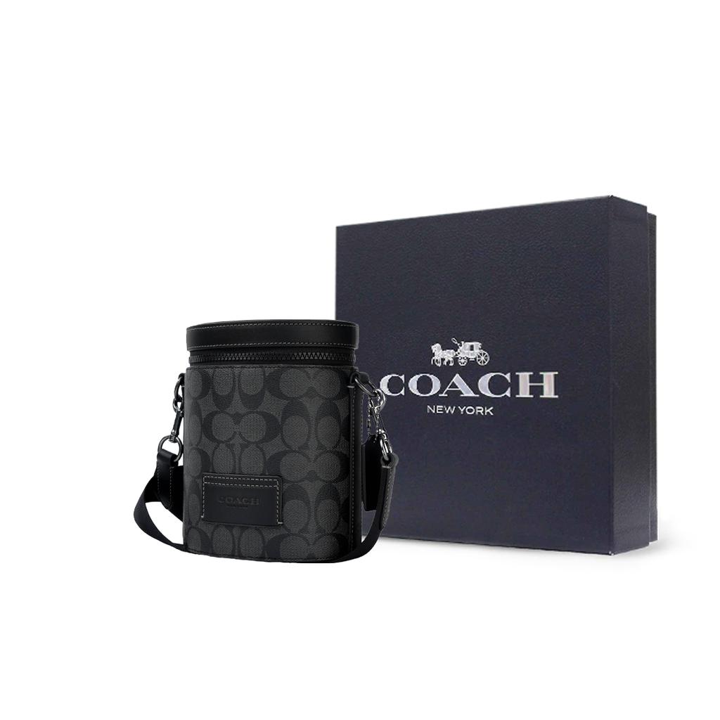 New COACH Barrel Cow Leather Patchwork With Artificial Leather Shoulder Bag Crossbody Bag Small Size Men's Black C9843-QBO4G