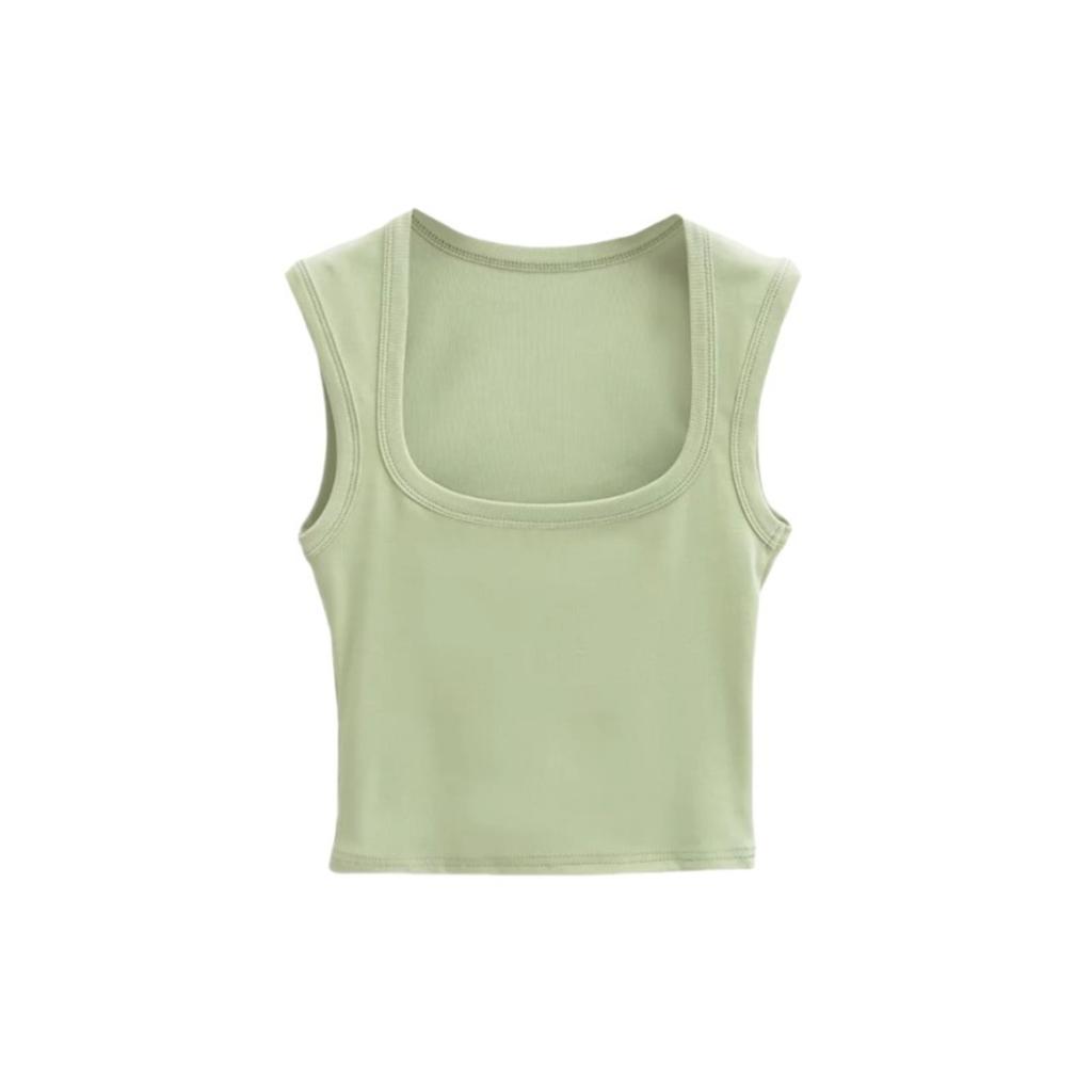 Women's Square Neck Sleeveless Crop Tank Top Slim Fit Solid Basic Camisole Shirt