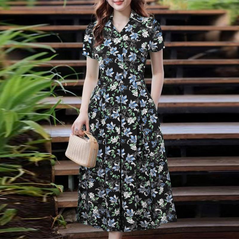 

ZANZEA Женское повседневное платье с отложным воротником и короткими рукавами с цветочным принтом 5XL