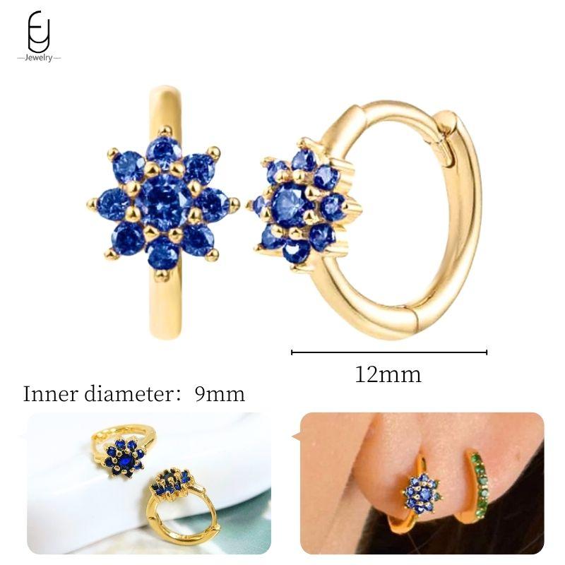 925 Silver Ear Buckles Fashion Hoop Earrings Dark Blue Crystal Pendant Gold Earrings High Women's Jewelry Luxury Gifts