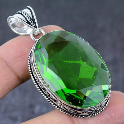Natural Peridot Gemstone Handmade 925 Sterling Silver Jewelry Pendant 2.17" G2y03