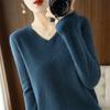 Women's V-Neck Knit Sweater Long Sleeve Loose Solid Color Pullover