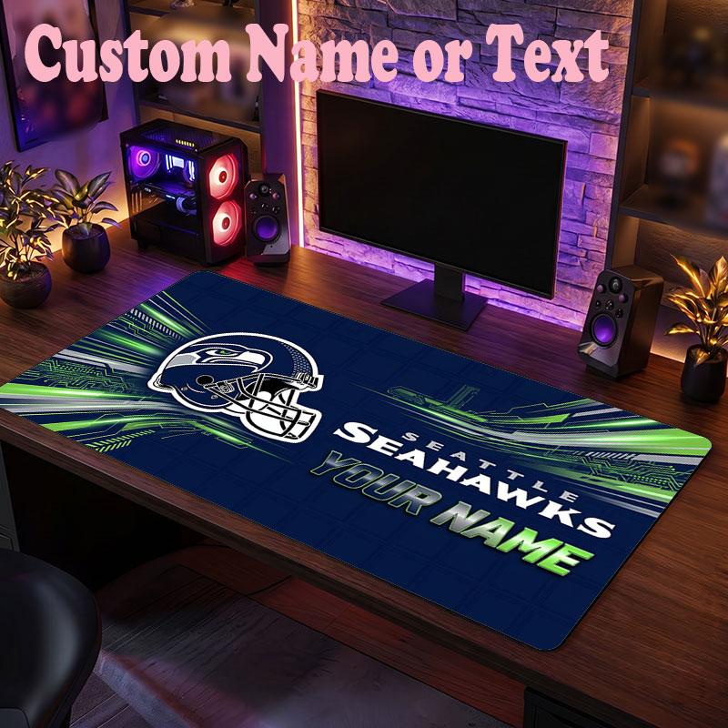 Seattle Seahawks Customized Name Text Mouse Pad, Large Desk Mouse Mat Personalized Home Office Present