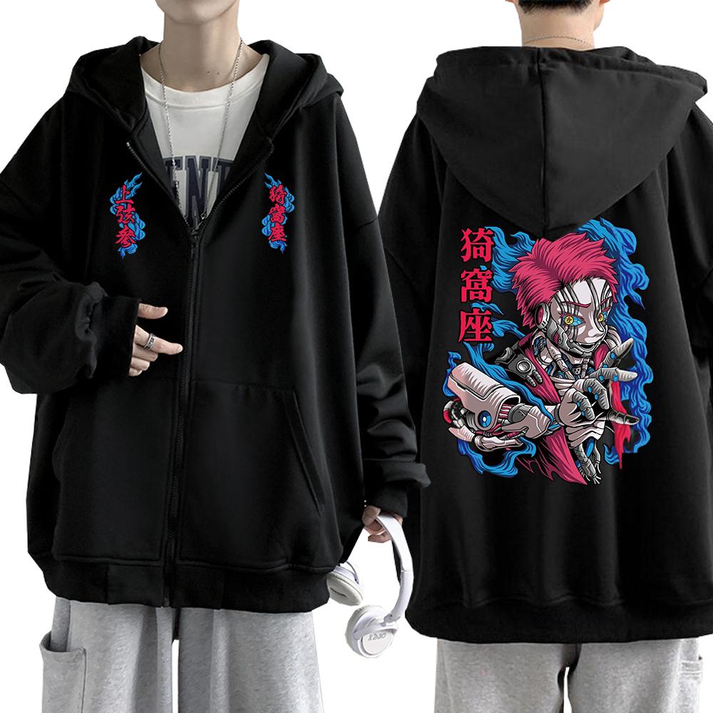 Harajuku Anime Demon Slayer Agatsuma Zenitsu Cool Grafik Bedruckte Kapuzenpullover für Herren und Damen mit Reißverschluss Y2k Sweatshirt Herren Reißverschlussjacke