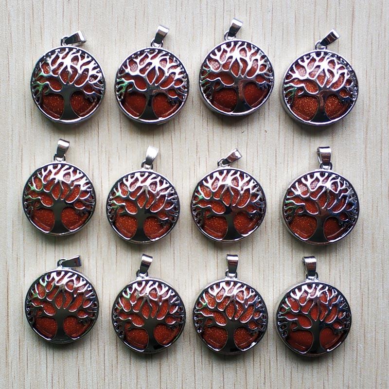 Wholesale 12pcs/lot Fashion Natural Stone Alloy Tree of Life Mix Pendants for Necklaces Jewelry Accessories Making Fast Shipping