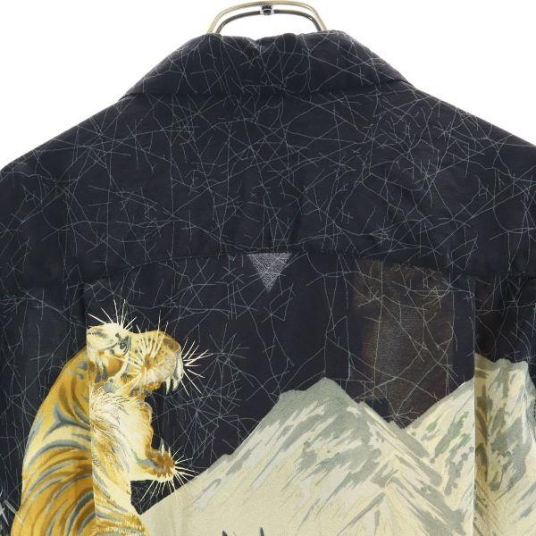 LaLaKai silk Tiger pattern Short sleeve Aloha shirt XS Black Open collar Men's Used