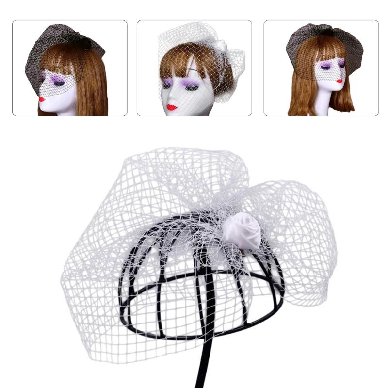 Medieval Rose&Face Veil Fascinator Hat Hairpin Bride Hair Clip Small Hat Hair Clip Punk Hair Clip for Wedding Party