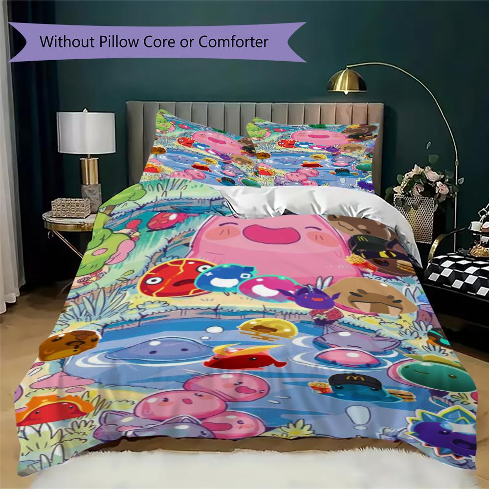 Slime Rancher Pattern Bedding,Quilt Set Quilt Cover Pillowcase Home Birthday Gift(1 * Duvet Cover + 2 * Pillowcase, Without Core)_lx