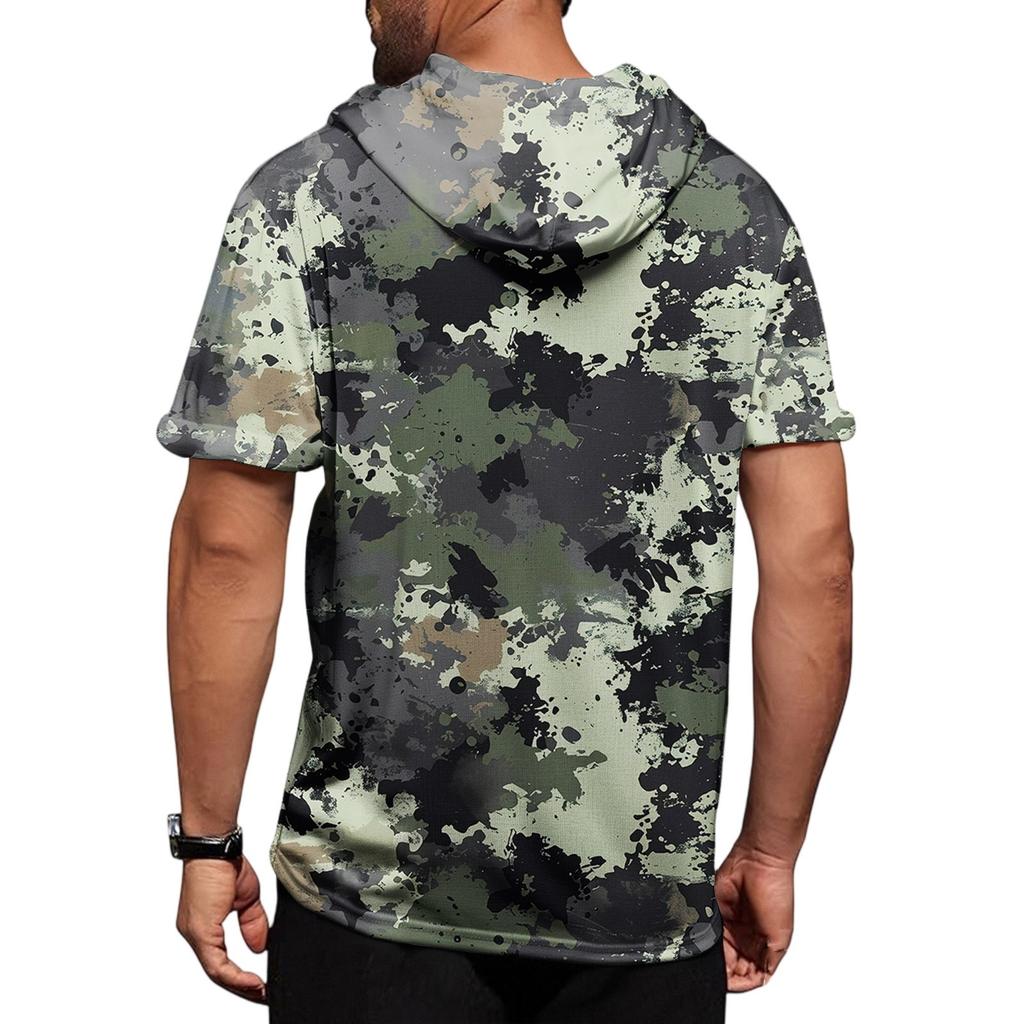 Gradient Print Men's Shirt Hooded Short-sleeved Hooded Spring And Summer Casual Daily Wear