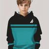 Boys' Casual Hooded Sweatshirt - Black and Blue Dual Tone Chest Logo 3D Digital Print, Comfortable Spring and Autumn Pullover