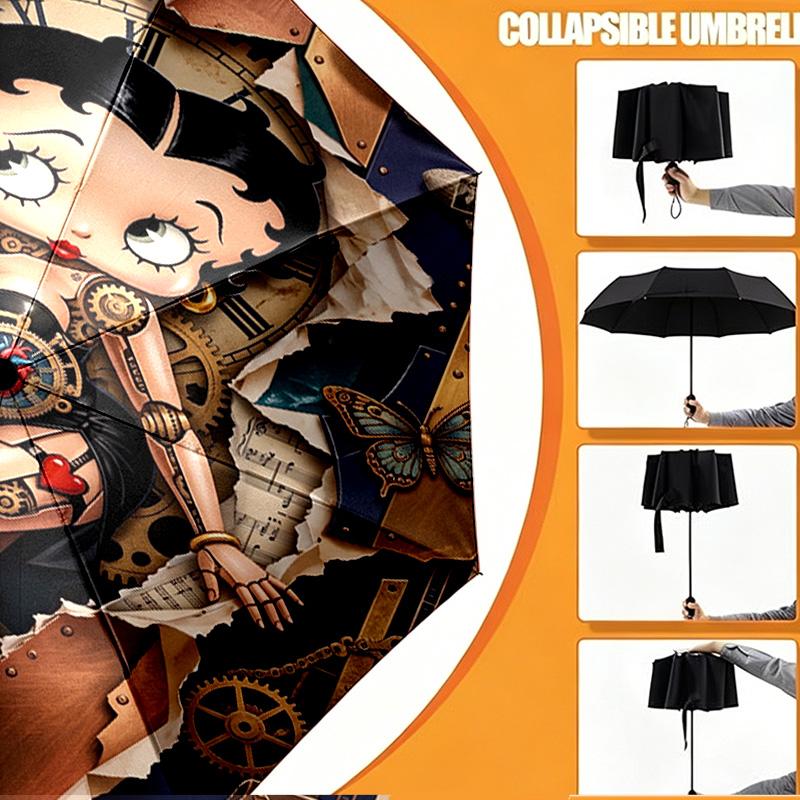 Betty Boop Print Umbrella Automatic Opening/ Closing - Portable Foldable Design - Daily Use for Travel/Outdoor - Gift for Birthday