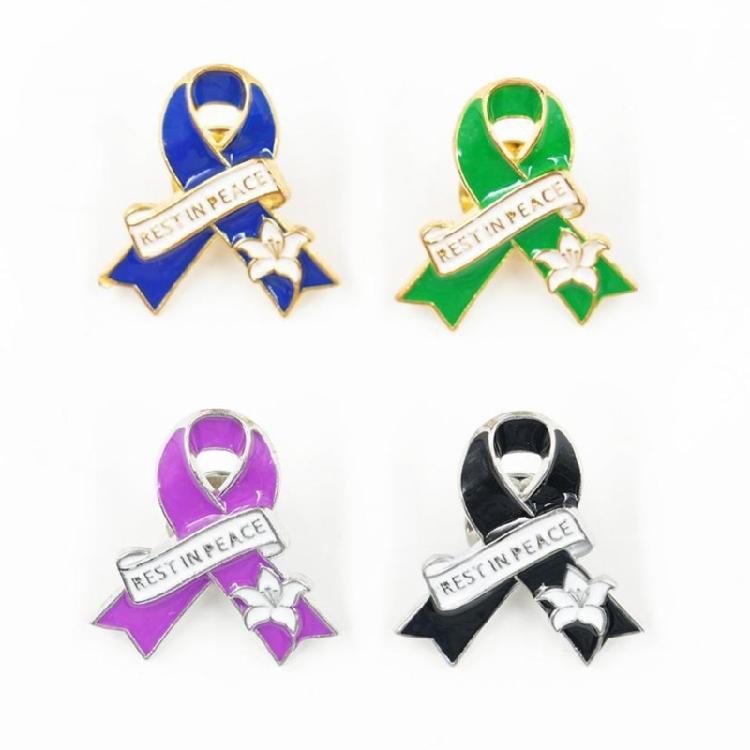 Versatile Peace Rest In Peace Brooch Pin With Ribbon Flower Accent Easy To Pair Outfits For Event Secure Closure