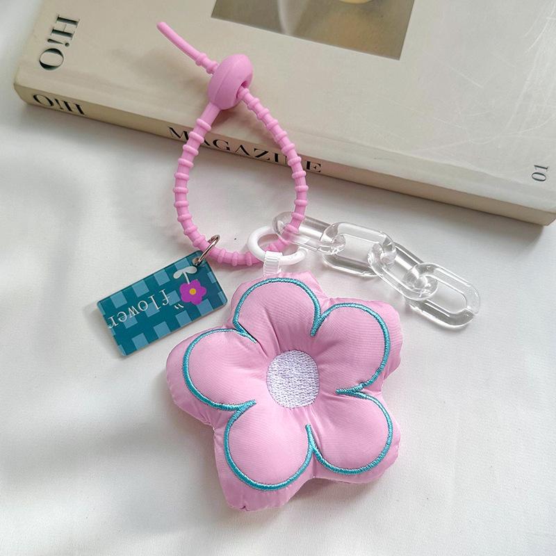 Charming Flower Bag Accessory: Cute Girly Fabric Heart with Mobile Phone Chain
