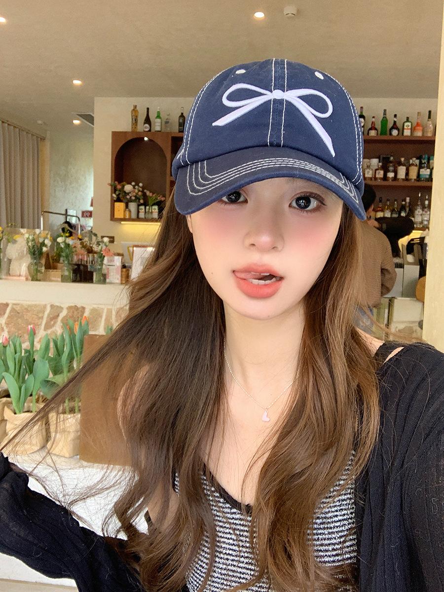 

Стильная вышитая бейсболка с бантом для женщин, регулируемая, с мягким верхом, летняя, весенняя Bow Navy