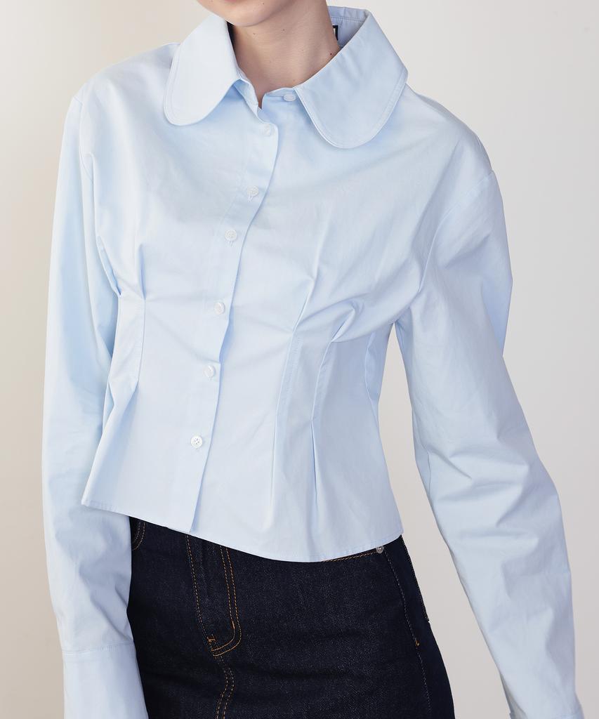 Leobeucham [Flynn Waist Pintuck Shirt_Sky Blue] Flynn Waist Pintuck Shirt_Skyblue