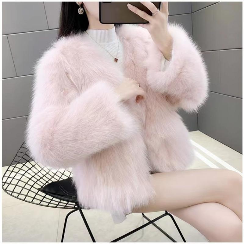 New imitation fox hair light luxury winter collar fur coat women's fashion short long-sleeved padded cotton