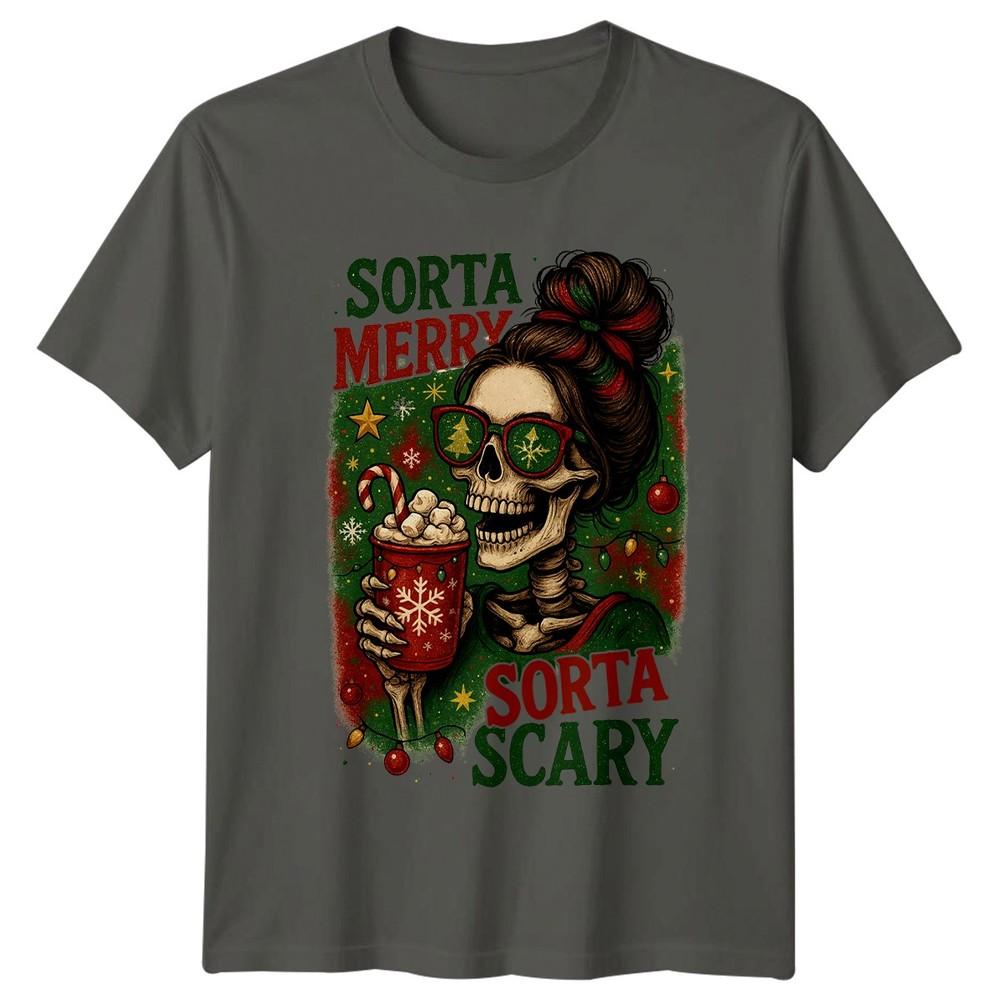 Sorta Merry Sorta Scary Skeleton Christmas Halloween Unisexs TShirt Unisexs Tee S