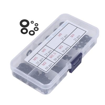 Set Garnituri 250 Buc. Șaibă Plată Nailon Asortiment Kit M2 M2.5 M3 M4 M5 M6 M8 Negru