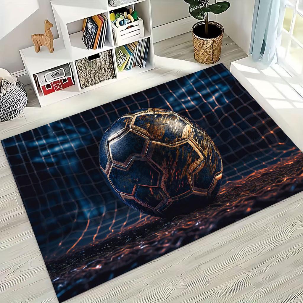 3D Grüner Schwarzer Fußballfeld Stadion Teppich für Schlafzimmer Wohnzimmer Sofa Zuhause Fußabtreter Dekor, Größere Kinder Spiel Rutschfeste Bodenmatte