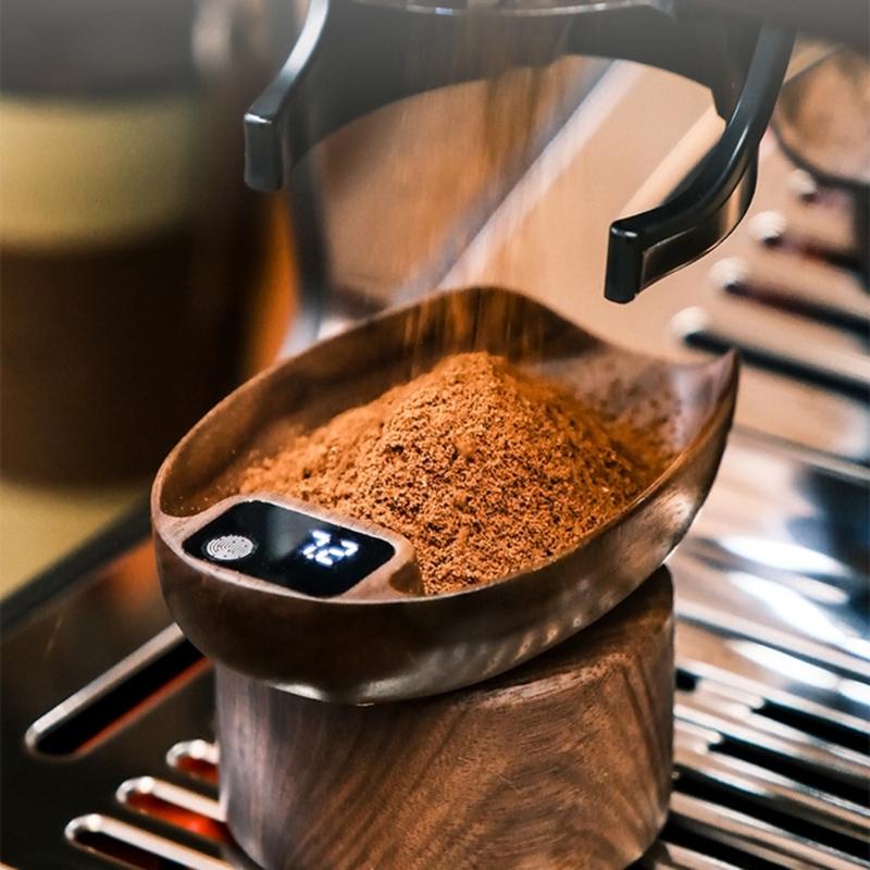Elegant Wood Digital Coffee Scale Rechargeable Electronic Espresso Weigher Portable Walnut Kitchen Weighing Scale