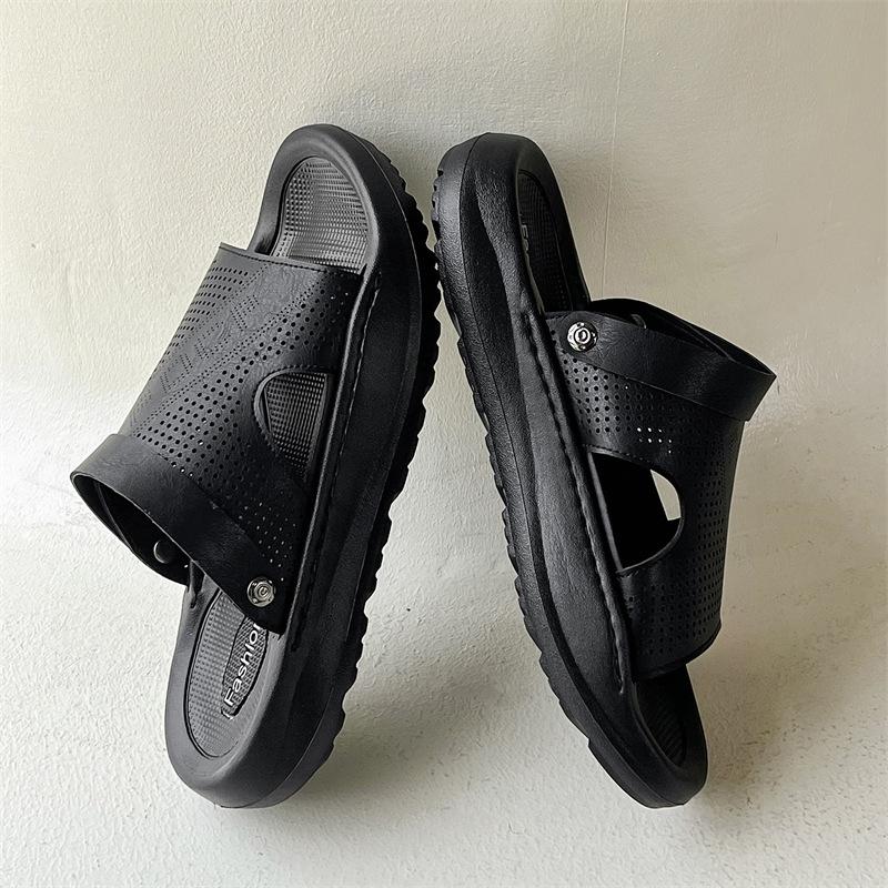 Sandals new wear versatile casual soft bottom anti-skid slippers beach shoes 651201 black-J