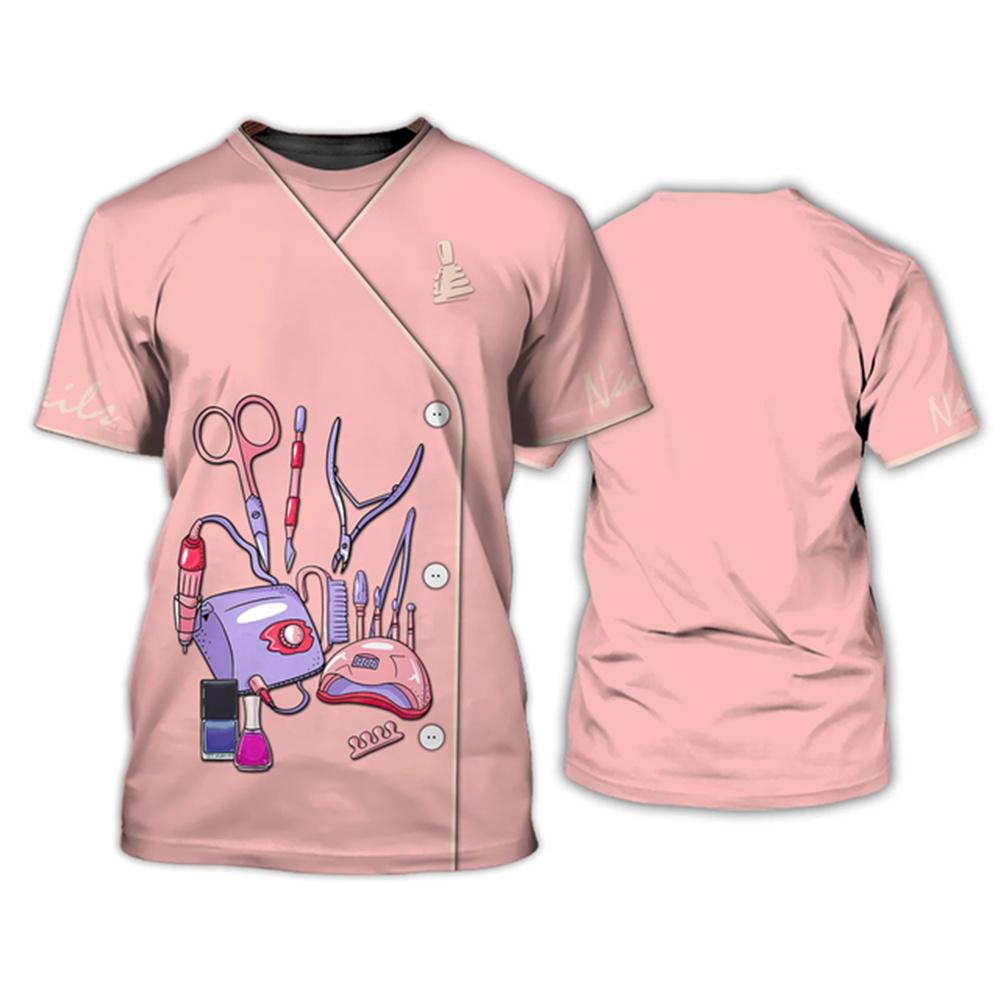 Neues Damen-T-Shirt 3D-Druck Nail Master Harajuku Arbeitskleidung Sommer Atmungsaktiv Schnelltrocknend Lässig Kurzarm O-Ausschnitt Top