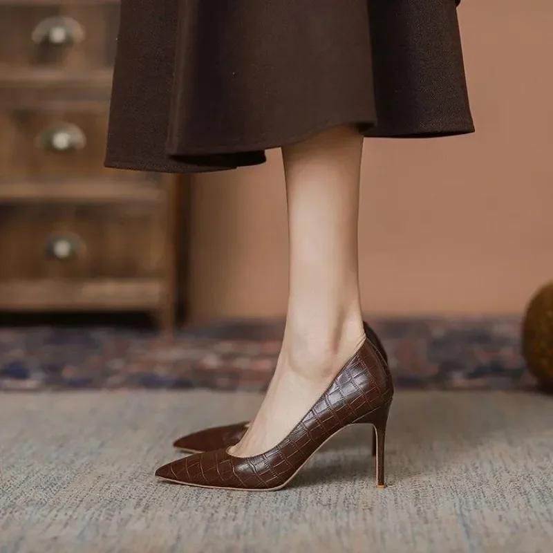Spring and Summer New Brown Comfortable All-match High Heels Women's Stiletto Sexy Single Shoes Women