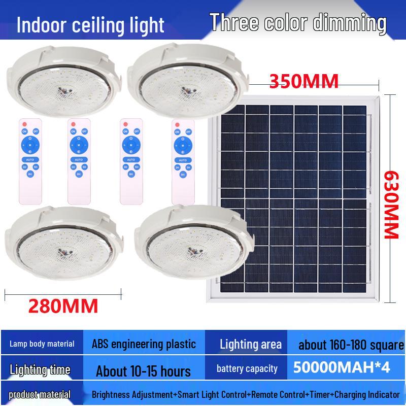 LED Solar Ceiling Light for Bedrooms, Living Rooms, Indoor and Courtyard Spaces - One-to-Two/Three/Four/Five/Seven Light Options