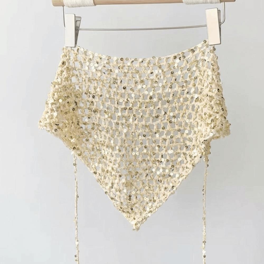 Sequined Triangular Scarf Bohemian Hollow Shawl Elegant Fart Curtain  Women