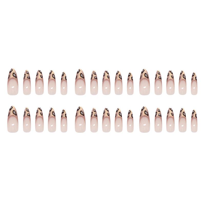 BEPAN 24pcs French Cat Eye Leopard Print Press on Nails Simple Short Nails Full Cover Wearable False Nails